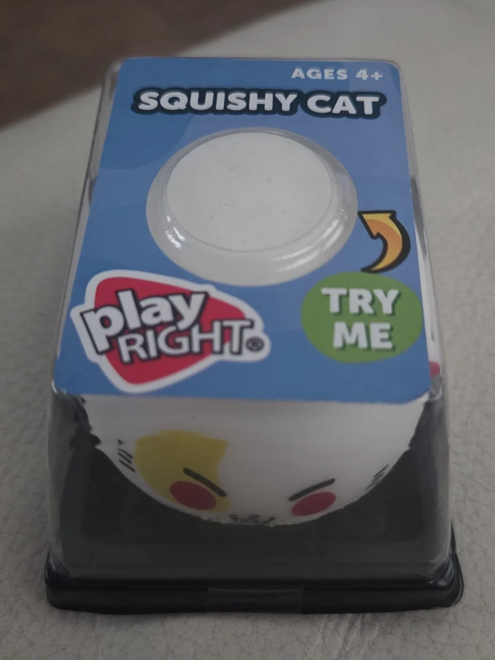 White Cat Squishy Toy with Pink & Yellow Accents